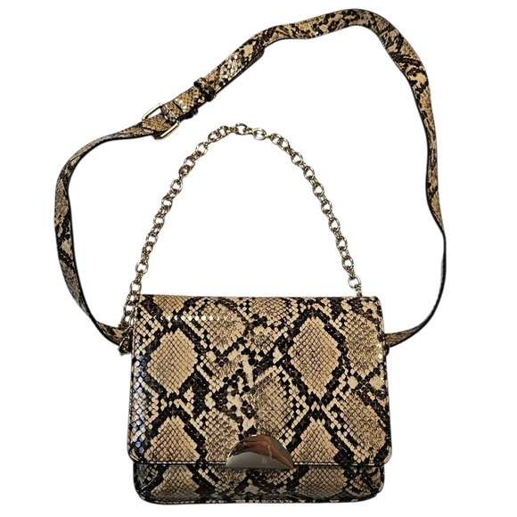 a new day Handbags - Snakeskin Faux Leather Crossbody Bag with Gold Chain Strap – Adjustable Shoulder